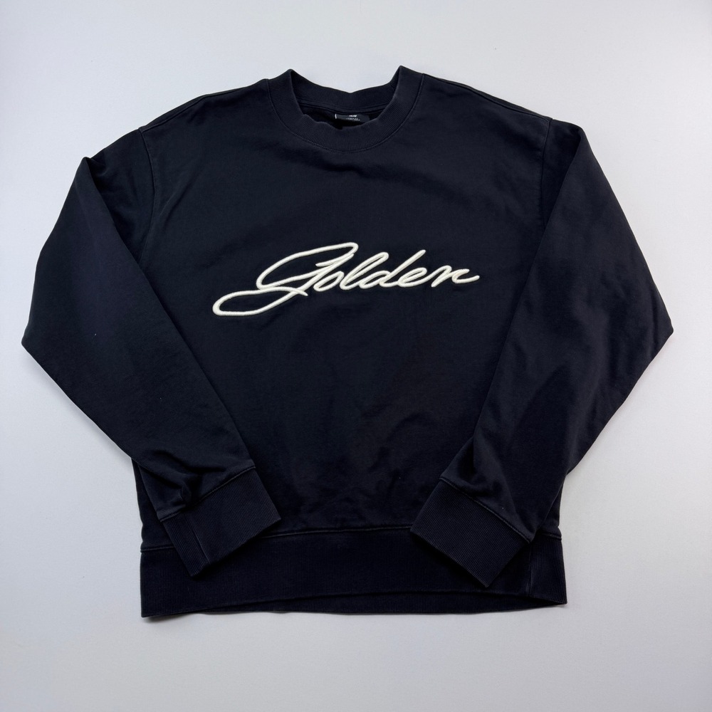 HM Golden Script Embroidered Loose Fit Sweatshirt Black Mens Small